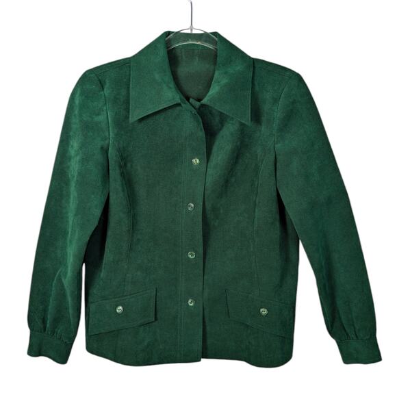 VIntage 70's Abe Schrader Faux Suede Green Shirt Skirt Set Retro Mod See Sizing - Picture 4 of 15